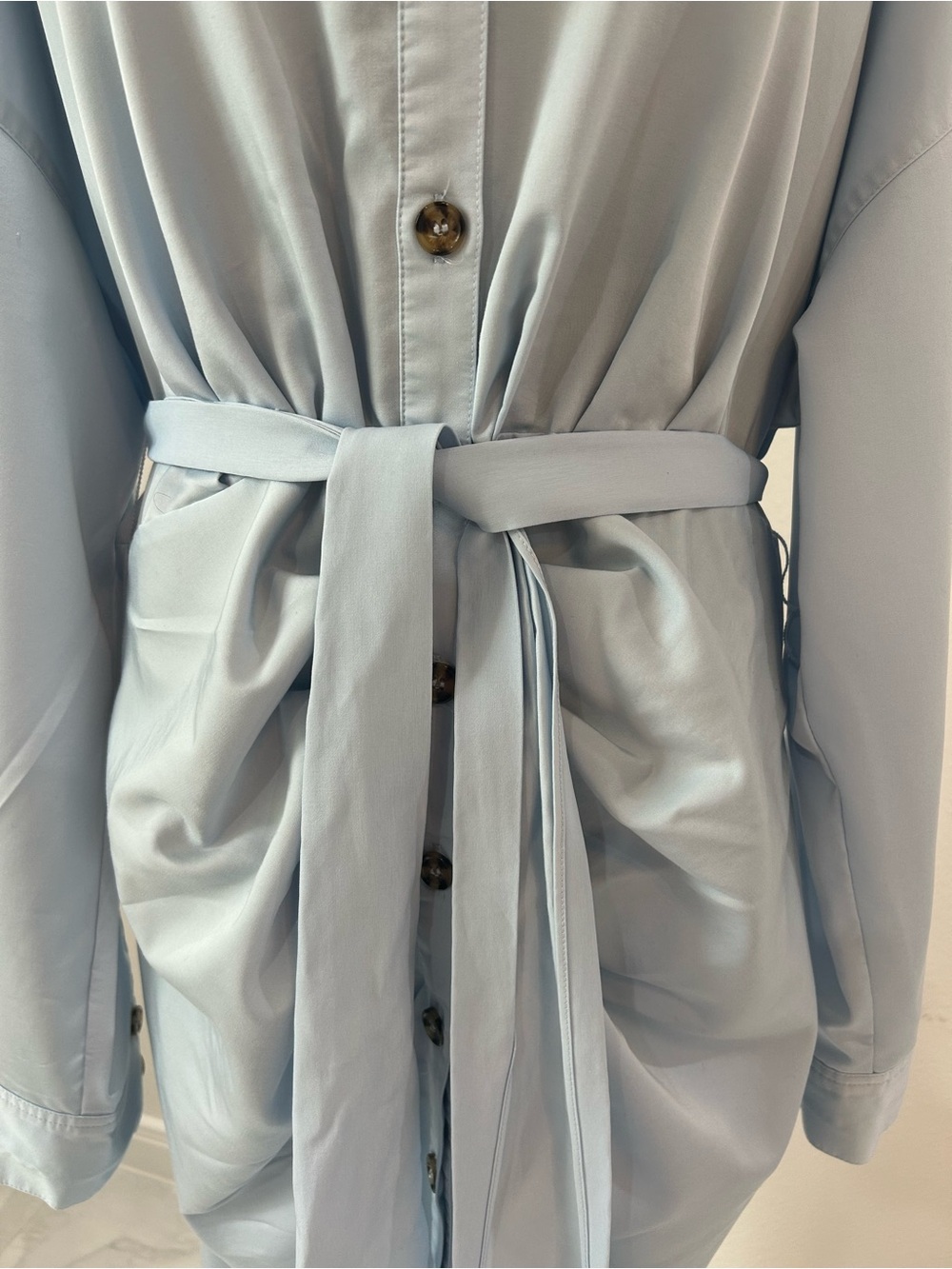 Antonio Melani Light Blue Ruched Waist Shirt Dress With Tie - Picture 5 of 11